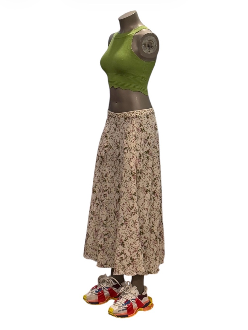 Max Studio Floral Smocked Midi Skirt S NWOT Boho with Pockets